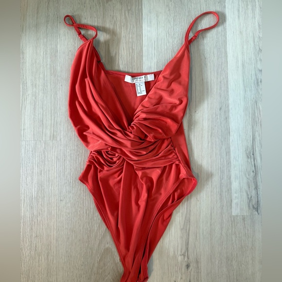 Red Orange Ruched Bodysuit XS - Picture 1 of 4